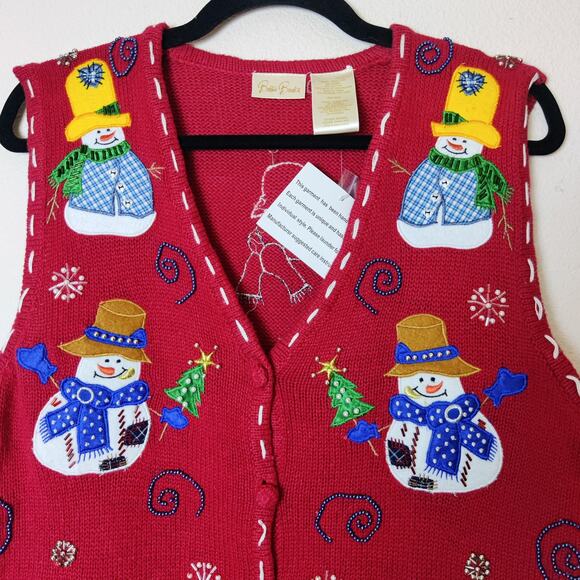 NWT Deadstock Ugly Christmas Sweater Vest Red Small Beaded Snowman Bobbie Brooks - Picture 3 of 11